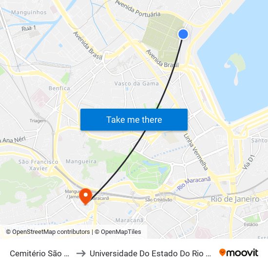 Cemitério São Francisco Xavier to Universidade Do Estado Do Rio De Janeiro - Campus Maracanã map
