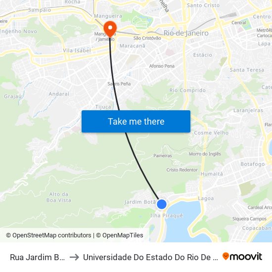 Rua Jardim Botânico, 650 to Universidade Do Estado Do Rio De Janeiro - Campus Maracanã map