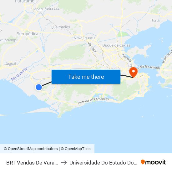 BRT Vendas De Varanda (Sentido Pingo D'Água) to Universidade Do Estado Do Rio De Janeiro - Campus Maracanã map