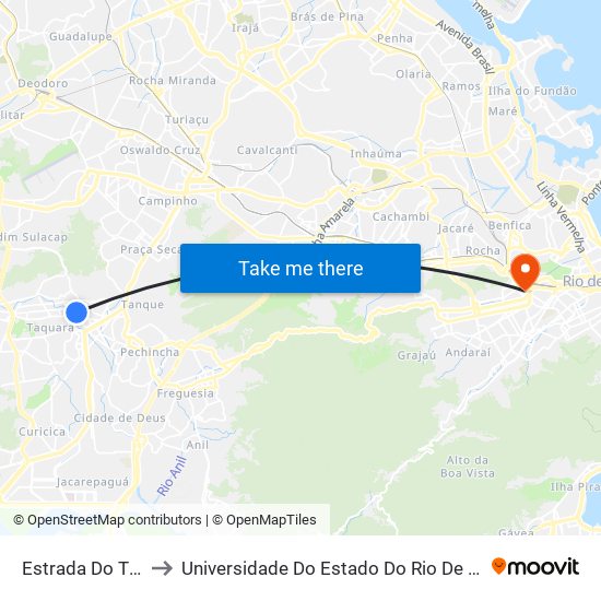 Estrada Do Tindiba, 2828 to Universidade Do Estado Do Rio De Janeiro - Campus Maracanã map