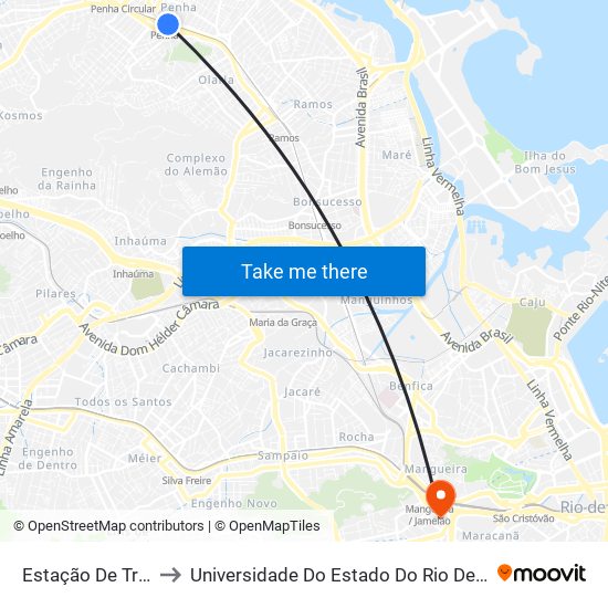 Estação De Trem Da Penha to Universidade Do Estado Do Rio De Janeiro - Campus Maracanã map