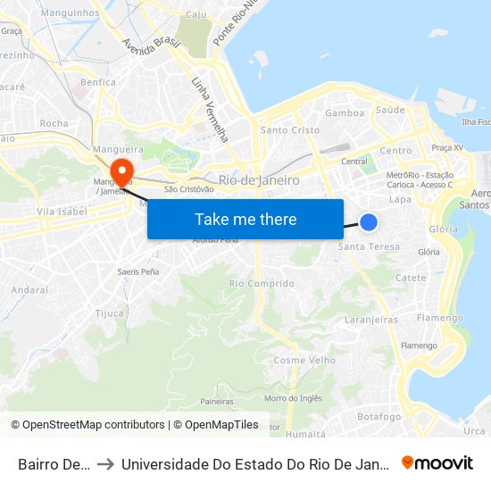 Bairro De Fátima to Universidade Do Estado Do Rio De Janeiro - Campus Maracanã map