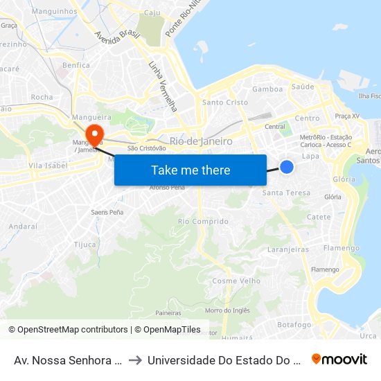 Av. Nossa Senhora De Fátima / R. Riachuelo to Universidade Do Estado Do Rio De Janeiro - Campus Maracanã map