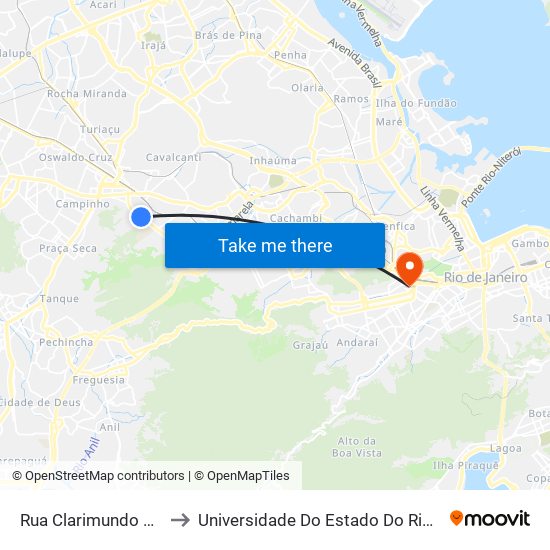 Rua Clarimundo De Melo, 1097-1123 to Universidade Do Estado Do Rio De Janeiro - Campus Maracanã map