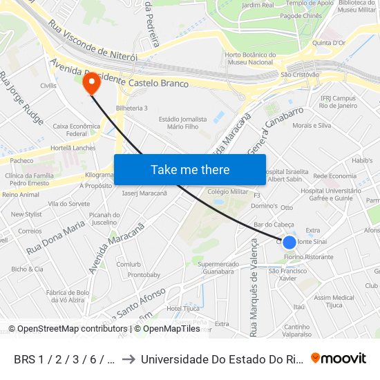 BRS 1 / 2 / 3 / 6 / I - Pereira De Siqueira to Universidade Do Estado Do Rio De Janeiro - Campus Maracanã map