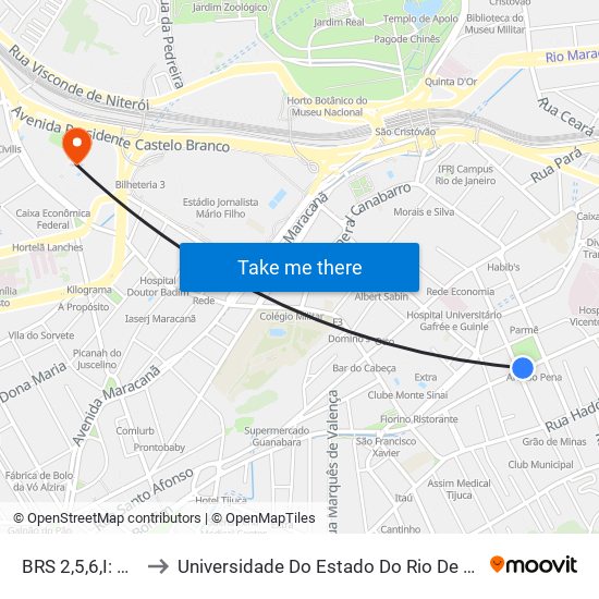 BRS 2,5,6,I: Afonso Pena to Universidade Do Estado Do Rio De Janeiro - Campus Maracanã map