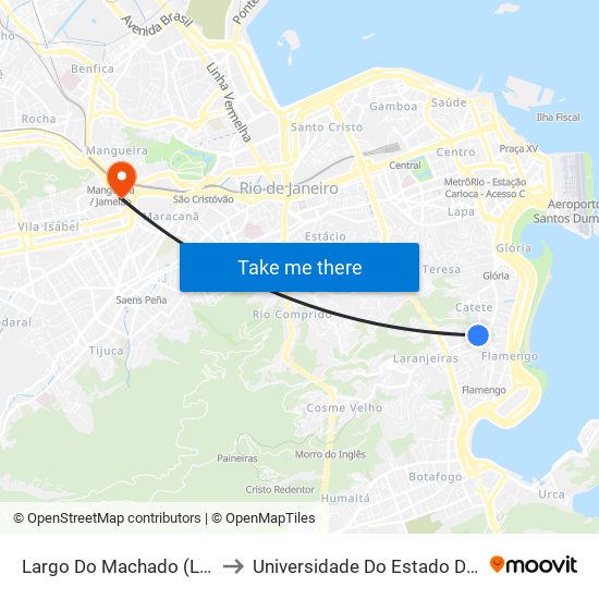 Largo Do Machado (Linhas Para Rua Das Laranjeiras) to Universidade Do Estado Do Rio De Janeiro - Campus Maracanã map