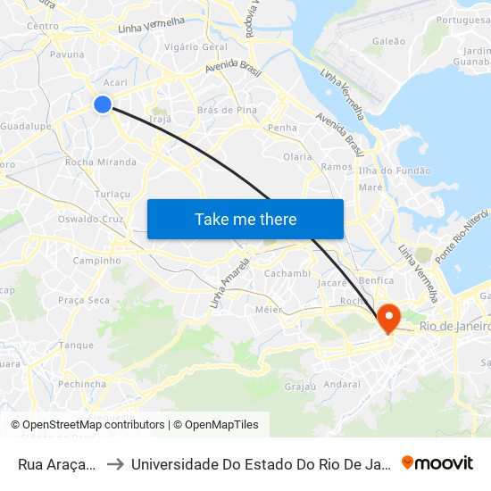 Rua Araçatuba, 213 to Universidade Do Estado Do Rio De Janeiro - Campus Maracanã map