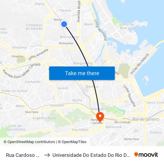 Rua Cardoso De Morais, 349 to Universidade Do Estado Do Rio De Janeiro - Campus Maracanã map