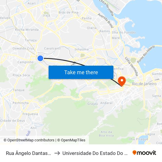 Rua Ângelo Dantas | Viaduto De Cascadura to Universidade Do Estado Do Rio De Janeiro - Campus Maracanã map