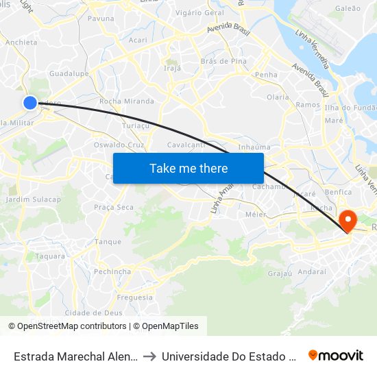 Estrada Marechal Alencastro, 38 | Conjunto Promorar 2 to Universidade Do Estado Do Rio De Janeiro - Campus Maracanã map
