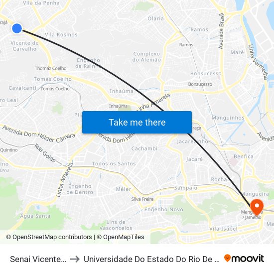 Senai Vicente De Carvalho to Universidade Do Estado Do Rio De Janeiro - Campus Maracanã map