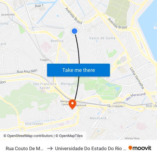 Rua Couto De Magalhães | Praça H to Universidade Do Estado Do Rio De Janeiro - Campus Maracanã map
