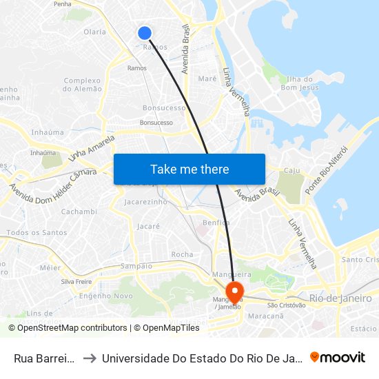 Rua Barreiros, 1014 to Universidade Do Estado Do Rio De Janeiro - Campus Maracanã map