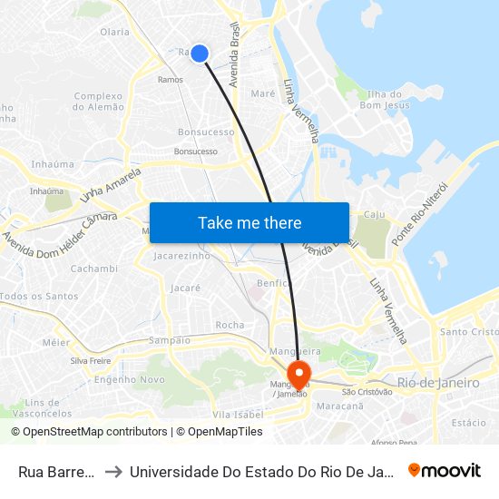 Rua Barreiros, 450 to Universidade Do Estado Do Rio De Janeiro - Campus Maracanã map