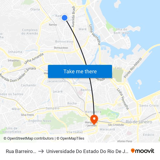 Rua Barreiros, 264-338 to Universidade Do Estado Do Rio De Janeiro - Campus Maracanã map