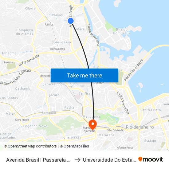 Avenida Brasil | Passarela 10 (Linhas Municipais Zona Norte / Intermunicipais) to Universidade Do Estado Do Rio De Janeiro - Campus Maracanã map