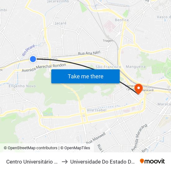 Centro Universitário Celso Lisboa (Sentido Méier) to Universidade Do Estado Do Rio De Janeiro - Campus Maracanã map