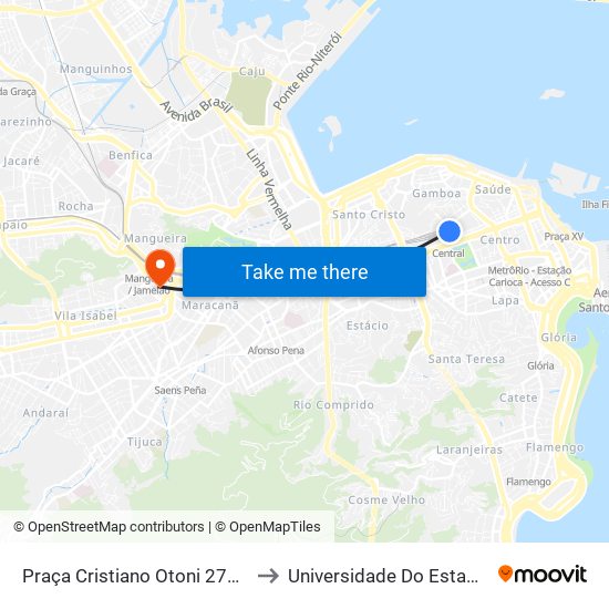 Praça Cristiano Otoni 279 - Centro Rio De Janeiro - Rj 20221-430 Brasil to Universidade Do Estado Do Rio De Janeiro - Campus Maracanã map