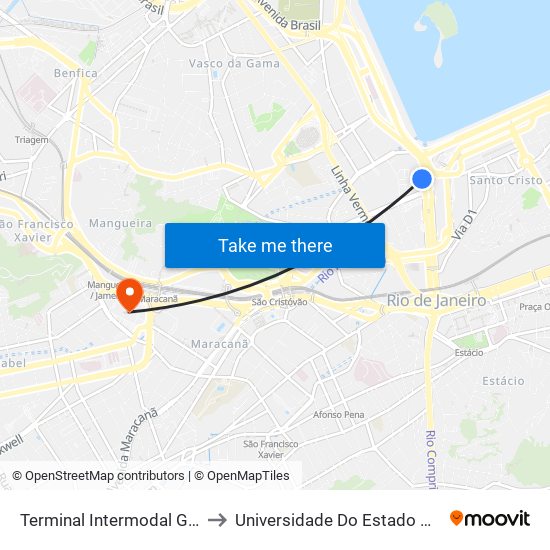 Terminal Intermodal Gentileza (Linhas Intermunicipais) to Universidade Do Estado Do Rio De Janeiro - Campus Maracanã map