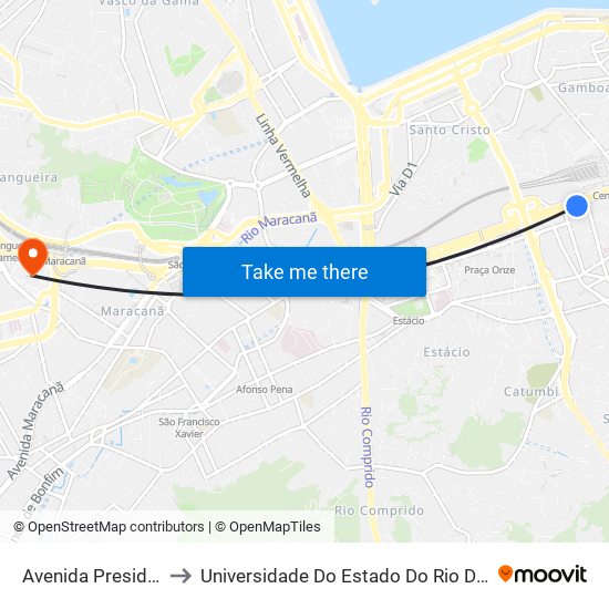 Avenida Presidente Vargas 99 to Universidade Do Estado Do Rio De Janeiro - Campus Maracanã map