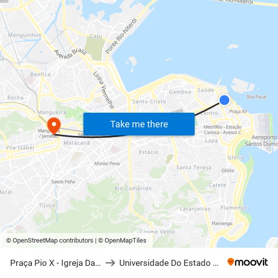 Praça Pio X - Igreja Da Candelária (Sentido Zona Norte) to Universidade Do Estado Do Rio De Janeiro - Campus Maracanã map