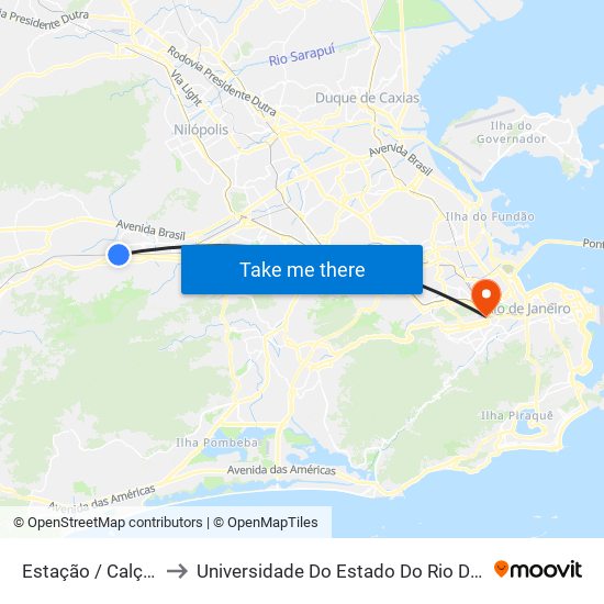 Estação / Calçadão De Bangu to Universidade Do Estado Do Rio De Janeiro - Campus Maracanã map