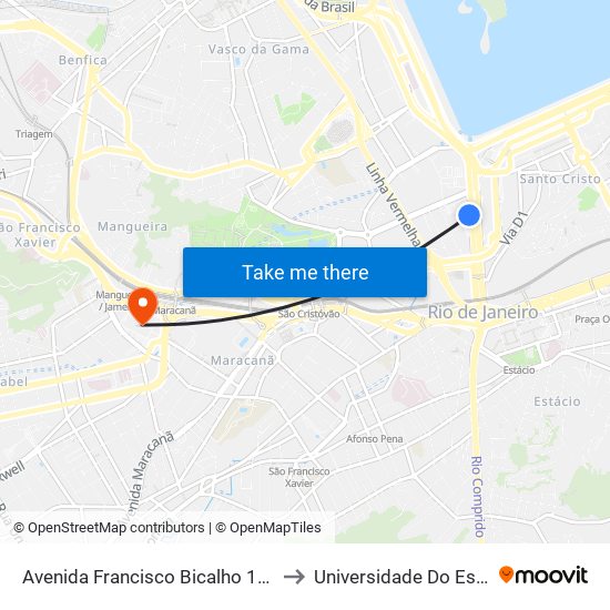 Avenida Francisco Bicalho 146 São Cristóvão Rio De Janeiro - Rio De Janeiro 20220 Brasil to Universidade Do Estado Do Rio De Janeiro - Campus Maracanã map
