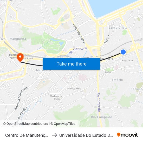 Centro De Manutenção Metrô Rio (Intermunicipais) to Universidade Do Estado Do Rio De Janeiro - Campus Maracanã map