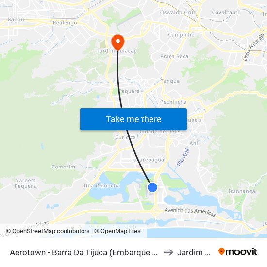 Aerotown - Barra Da Tijuca (Embarque E Desembarque - 1001) to Jardim Sulacap map