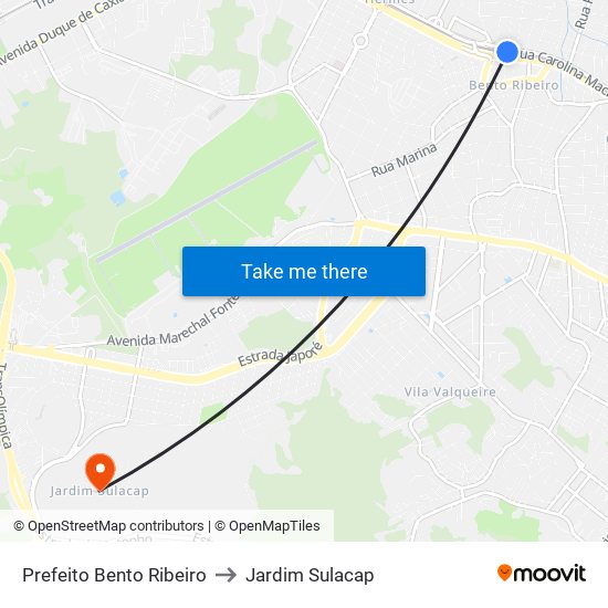 Prefeito Bento Ribeiro to Jardim Sulacap map