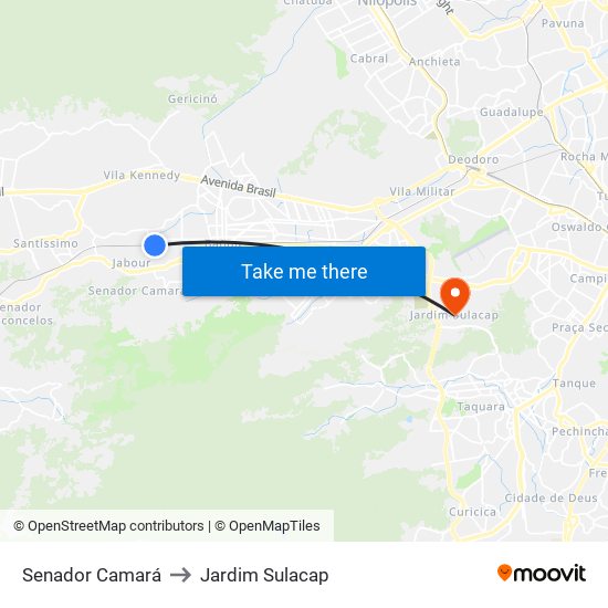 Senador Camará to Jardim Sulacap map