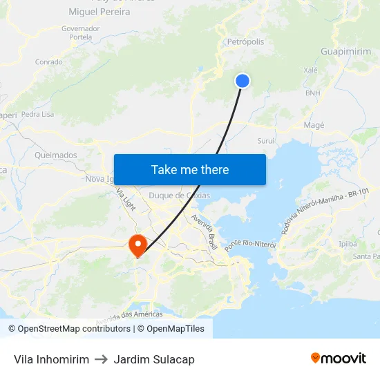 Vila Inhomirim to Jardim Sulacap map