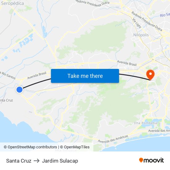 Santa Cruz to Jardim Sulacap map