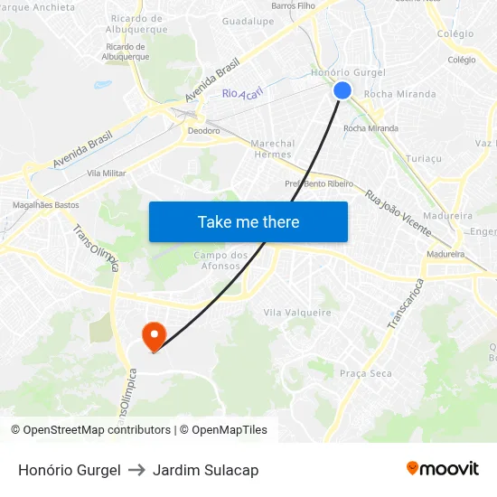 Honório Gurgel to Jardim Sulacap map