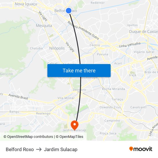 Belford Roxo to Jardim Sulacap map