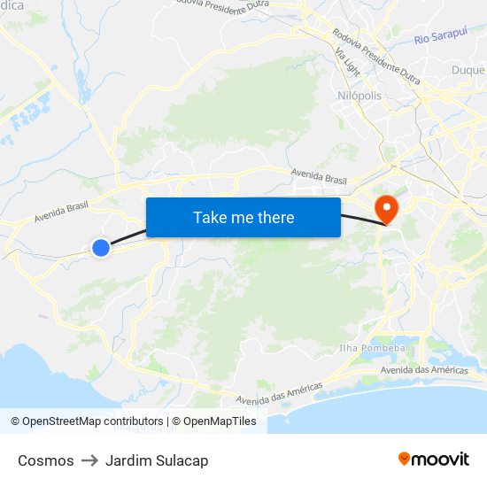 Cosmos to Jardim Sulacap map