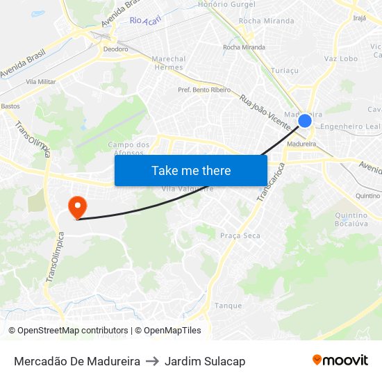 Mercadão De Madureira to Jardim Sulacap map