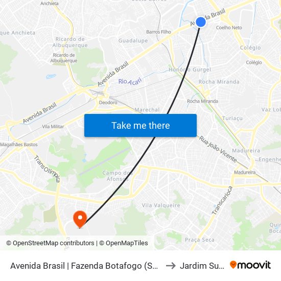 Avenida Brasil | Fazenda Botafogo (Sentido Centro) to Jardim Sulacap map