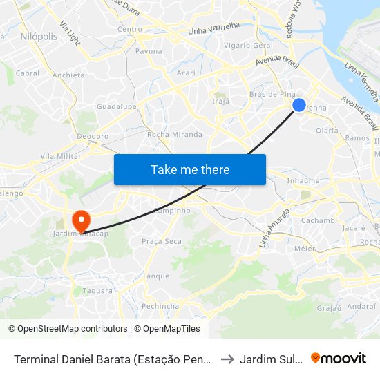 Terminal Daniel Barata (Estação Penha Circular) to Jardim Sulacap map