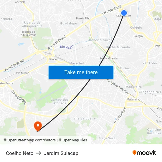 Coelho Neto to Jardim Sulacap map