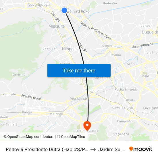 Rodovia Presidente Dutra (Habib'S/Posto 13) to Jardim Sulacap map