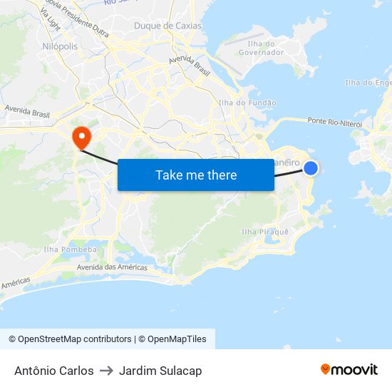 Antônio Carlos to Jardim Sulacap map