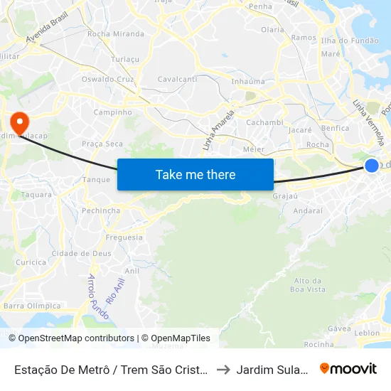 Estação De Metrô / Trem São Cristóvão to Jardim Sulacap map