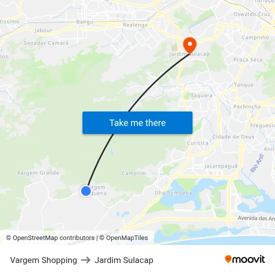 Vargem Shopping to Jardim Sulacap map