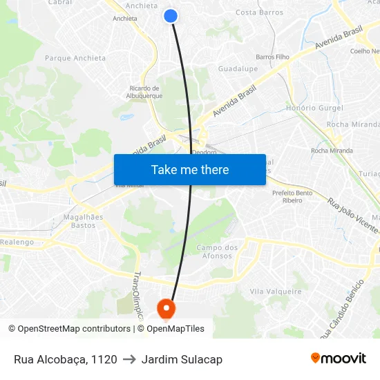 Rua Alcobaça, 1120 to Jardim Sulacap map