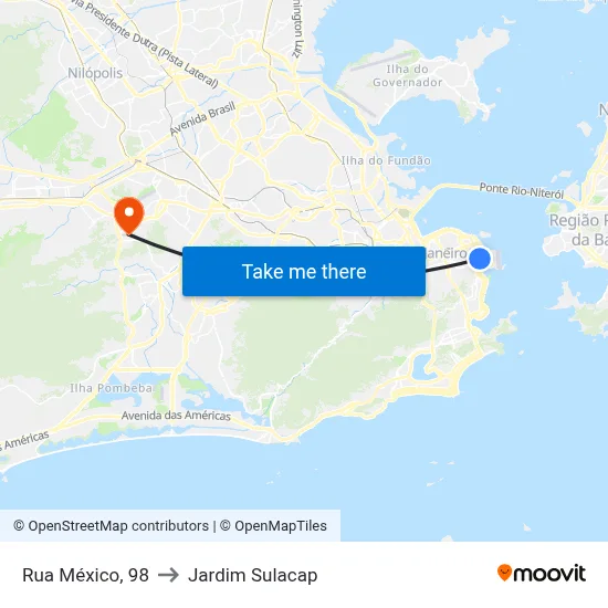 Rua México, 98 to Jardim Sulacap map