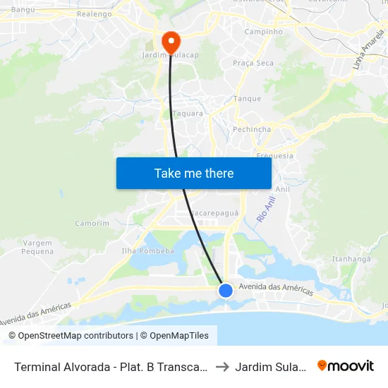 Terminal Alvorada - Plat. B Transcarioca to Jardim Sulacap map