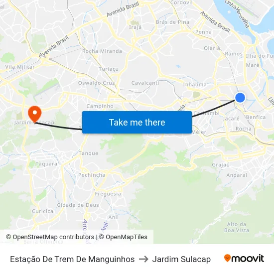 Estação De Trem De Manguinhos to Jardim Sulacap map
