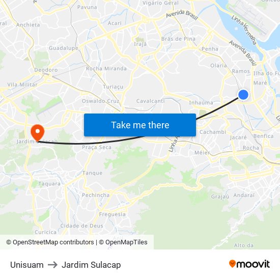 Unisuam to Jardim Sulacap map